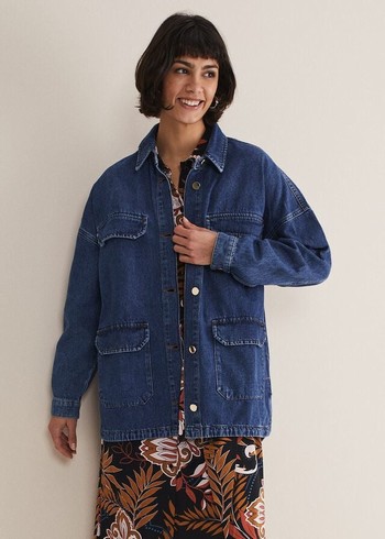 Phase Eight Tianna Oversized Denim Shacket Jackets Blue Canada | HEBYJG-762